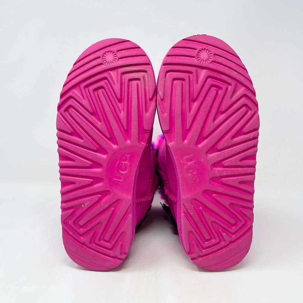 Ugg Mini Bailey Bow Boots Youth Girls 4 Pink Plaid Punk Rock Black Fur - Picture 10 of 10
